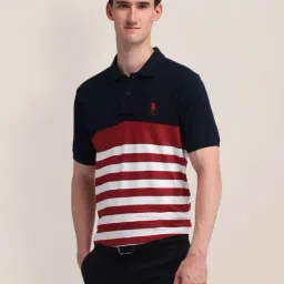 u.s. polo assn. U.S.Polo Assn. Navy Cotton Slim Fit Striped Polo T-Shirt-picture-22