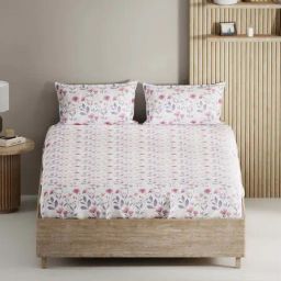 Bianca Palladium Pink & Violet Cotton 144 TC 115 GSM King Size Bedsheet With 2 Pillow Covers-image-49