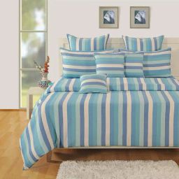 Swayam Blue Cotton Stripes King Bed Sheets 2 Pillow Covers-picture-40