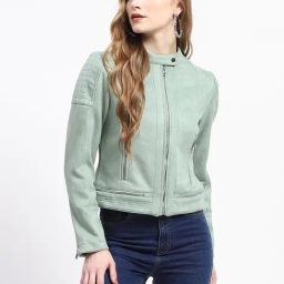 MADAME Mint Green Relaxed Fit Biker Jacket-picture-40