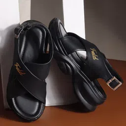 Try Me Women Open Toe Wedge Heeled Sandal with Buckles-73