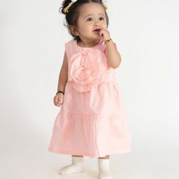 haus & kinder Baby Girl Pink Cotton Rose Frock-image-87