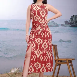 PURVAJA Women Bohemian Printed Side Slits Tie At the waist A-Line Maxi Dress-picture-45