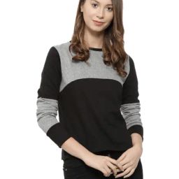 Campus Sutra Grey & Black Textured Sweatshirt-image-64