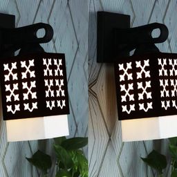 Gojeeva Black & White 2 Pieces Textured Wooden Rectangle Shaped Wall Lamps-picture-49