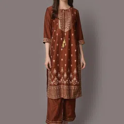 Shree Women Floral Printed Regular Liva Kurta with Trousers-picture-39