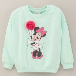Babyhug Full Sleeves Sweatshirt With Minnie Mouse Print & Petal Embroidery - Light Green-image-91