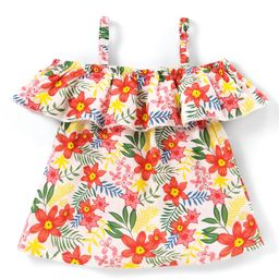 Babyhug Rayon Half Sleeves Cold Shoulder Top Floral Printed - Multicolour-image-89