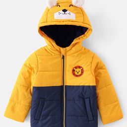 Babyhug Woven Full Sleeves Hoodie Lion Embroidery - Yellow-image-25