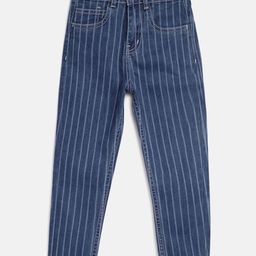 Tales & Stories Boys Lycra Carrot Fit Stripe Jeans - Blue-image-92