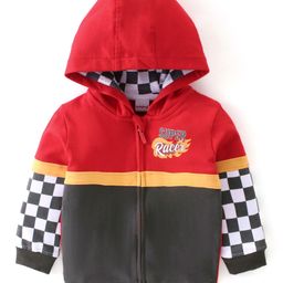 Babyhug Full Sleeves Super Racer Printed Sweatjacket with Zipper & Hood - Red-image-4