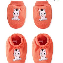 Babyoye 100% Cotton with Eco Jiva Finish Mittens & Booties Set Giraffe Print- Beige-17