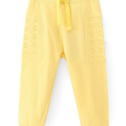 Babyhug Cotton Looper Knit Full Length Lounge  Pant Floral Embroidery -Yellow-image-93