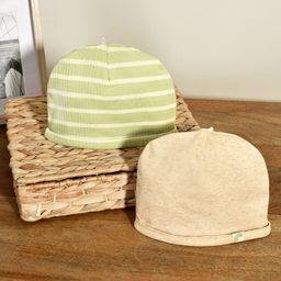 Mi Arcus  100% Cotton Pack Of 2 Solid & Striped Caps  - Green & Cream-28