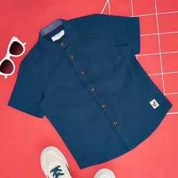 Pantaloons Junior Cotton Half Sleeves Solid Shirt - Navy Blue-picture-14