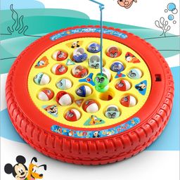 Babyhug Premium Disney Rechargeable Blue Musical Board Fish Game with Rotating Pond| 21 Fishes & 4 Fishing Rods with Sound and Musical Gifting Toy - Red & Yellow-15