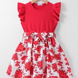 Mark & Mia Frill Sleeves Frock with Floral Print - Red-image-59