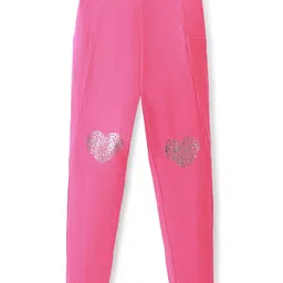 Pine Kids Cotton Lycra Knit Full Length Leggings with Glitter Print - Dark Pink-picture-32