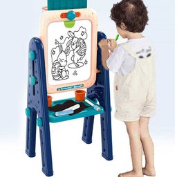 Azhari 2 IN 1 Easel Double-Sided Magnetic Whiteboard Chalkboard Toddler Painting Easel, Portable Standing Easel Toy with Chalk Markers Pens & Basketball Hoop Drawing Board for Kids Color & Design May Vary-18