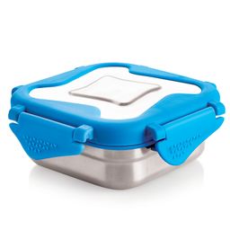 Steel Lock Smart Stainless Steel Tiffin Lunch Box For Kids and Adults | Airtight & Leakproof | Square Tiffin Box For School & Office With Steel Lid | Blue 360 ml-18