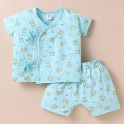 ToffyHouse Single Jersey Knit Half Sleeves Shorts Night Suit With Teddy Bear Print - Aqua Blue-picture-22