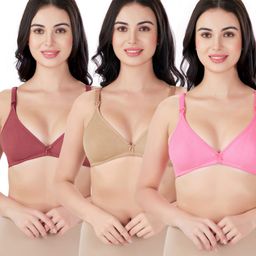 Bella Mama Cotton Elastane Knit Maternity Non Wired Nursing Bra Pack of 3 (Colour May Vary)-image-82