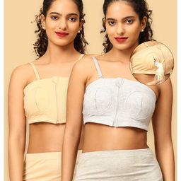 The Mom Store Cotton Pack Of 2 Sleeveless Solid Nursing Pumping Bras - Beige & Grey-image-65