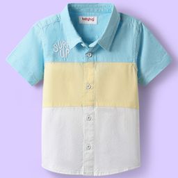 Babyhug Cotton Woven Half Sleeves Shirt With Cut & Sew Design - Light Blue-image-98