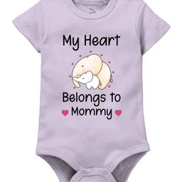 Zeezeezoo 100% Cotton Mothers Day Theme Half Sleeves My Heart Belongs To Mommy Text Printed Onesie - Lilac-image-22