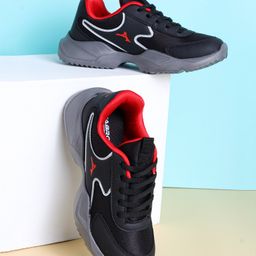 ABROS Colour Blocked & Mesh Detailed Lace Up Shoes - Black & Red-image-80