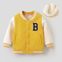 Mark & Mia Full Sleeves Bomber Jacket With Alphabet Patch & Pockets - Yellow & White-picture-1