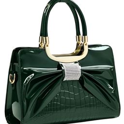 SYGA Women's Tote Bag Stylish Vertical Square Handbag with Bow & Diamond Accents, Medium-Soft, Zipper Closure (Green)-image-61