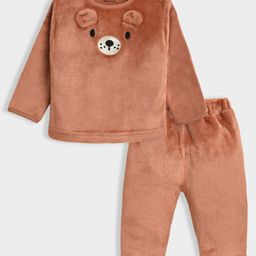 Mi Arcus Knit Full Sleeves Koala Embroidered Fur Detailed Sweatshirt & Pajama Set - Rust Orange-picture-39