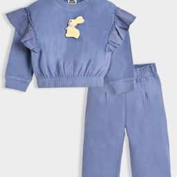Mi Arcus Knit Full Sleeves Bunny Applique Detailed Top & Pant Set - Blue-picture-3