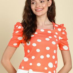 SAFFE Women Square Neck Polka Dot Print Puff Sleeve Top-image-89