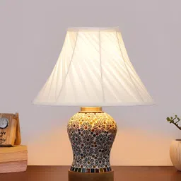 Aura Off White & Beige Printed Glass Frustum Shaped Table Lamp-image-50