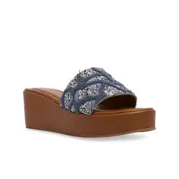 CAI Women Woven Blue Thread Sequin Wedge Sandals-picture-27