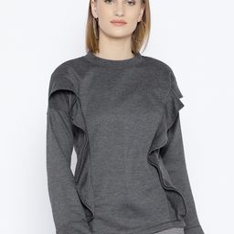Belle Fille Women Charcoal Solid Sweatshirt with Ruffle Detail-image-56