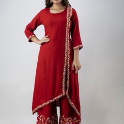 KALINI Women Red High Slit Kurta Set-51