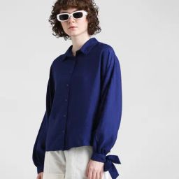 Only Dark Blue Viscose Relaxed Fit Shirt-image-93