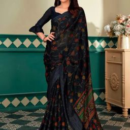Saree Mall Black Silk Printed Saree With Unstitched Blouse-image-61