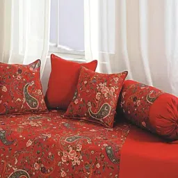 Swayam Shades of Paradise Red Cotton 240 TC, Diwan Set of 6 image 2