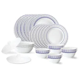 Larah by Borosil Jazzblue Fluted White Opalware 28 Pieces Dinner Set-45