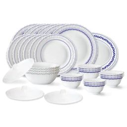 Larah by Borosil Jazzblue Fluted White Opalware 31 Pieces Dinner Set-32