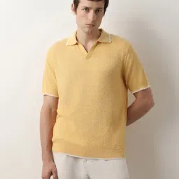 SELECTED HOMME Yellow Regular Fit Textured Cotton Polo T-Shirt-picture-3