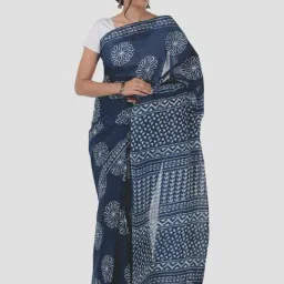 Kalakari India Blue Cotton Printed Saree With Unstitched Blouse-picture-10