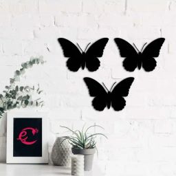 eCraftIndia Set of 3 'Butterflies' Black Engineered Wood Wall Art Cutout, Ready to Hang Home Decor-10