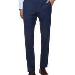 Van Heusen Navy Slim Fit Flat Front Trousers-image-56