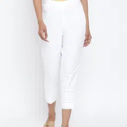 Fabindia White Cotton Embroidered Pants-image-96