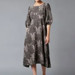 W Brown Paisley Print A-Line Dress-image-54